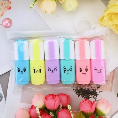 Picture of 6 Pcs Premium Mini Text Markers Pastel Highlighters, Mixed Colors, No Bleed, Quick-Dry, Easy to Hold & Perfect for Journals, School, College, University & Office Use- The Asia Express-Multicolor
