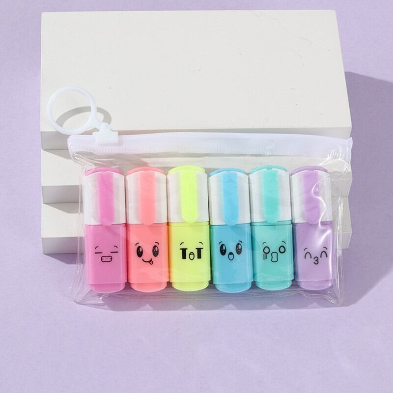 Picture of 6 Pcs Premium Mini Text Markers Pastel Highlighters, Mixed Colors, No Bleed, Quick-Dry, Easy to Hold & Perfect for Journals, School, College, University & Office Use- The Asia Express-Multicolor