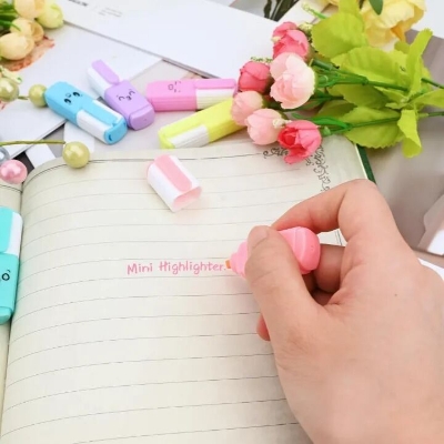 Picture of 6 Pcs Premium Mini Text Markers Pastel Highlighters, Mixed Colors, No Bleed, Quick-Dry, Easy to Hold & Perfect for Journals, School, College, University & Office Use- The Asia Express-Multicolor