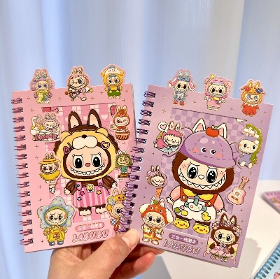 Picture of Labubu Notepad Set with Stickers & Keychain – Cute Cartoon Stationery Gift Pack kids notebook toys children sticker education stationery item- The Asia Express-Multicolor