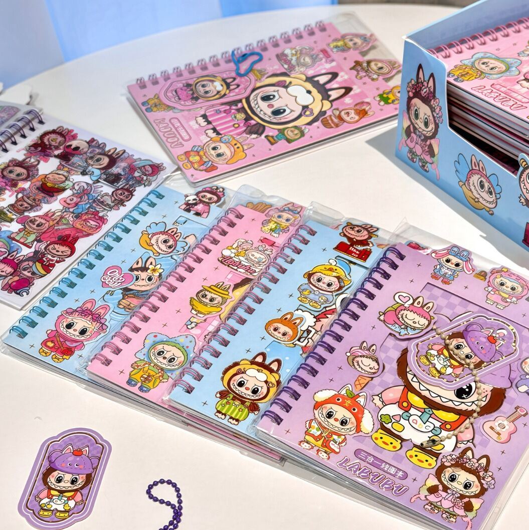 Picture of Labubu Notepad Set with Stickers & Keychain – Cute Cartoon Stationery Gift Pack kids notebook toys children sticker education stationery item- The Asia Express-Multicolor