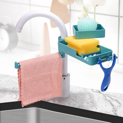 Picture of Kitchen & Bathroom Over Faucet Storage Rack – Multi-Functional Shower Caddy, Sink Caddy, Towel & Cleaning Cloth Holder, Sponge Organizer- The Asia Express-Multicolor