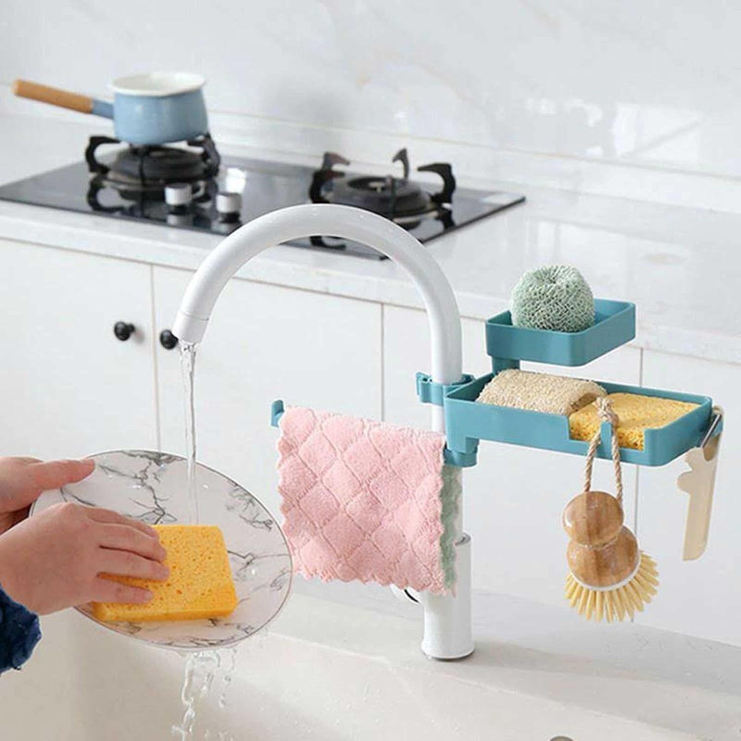 Picture of Kitchen & Bathroom Over Faucet Storage Rack – Multi-Functional Shower Caddy, Sink Caddy, Towel & Cleaning Cloth Holder, Sponge Organizer- The Asia Express-Multicolor