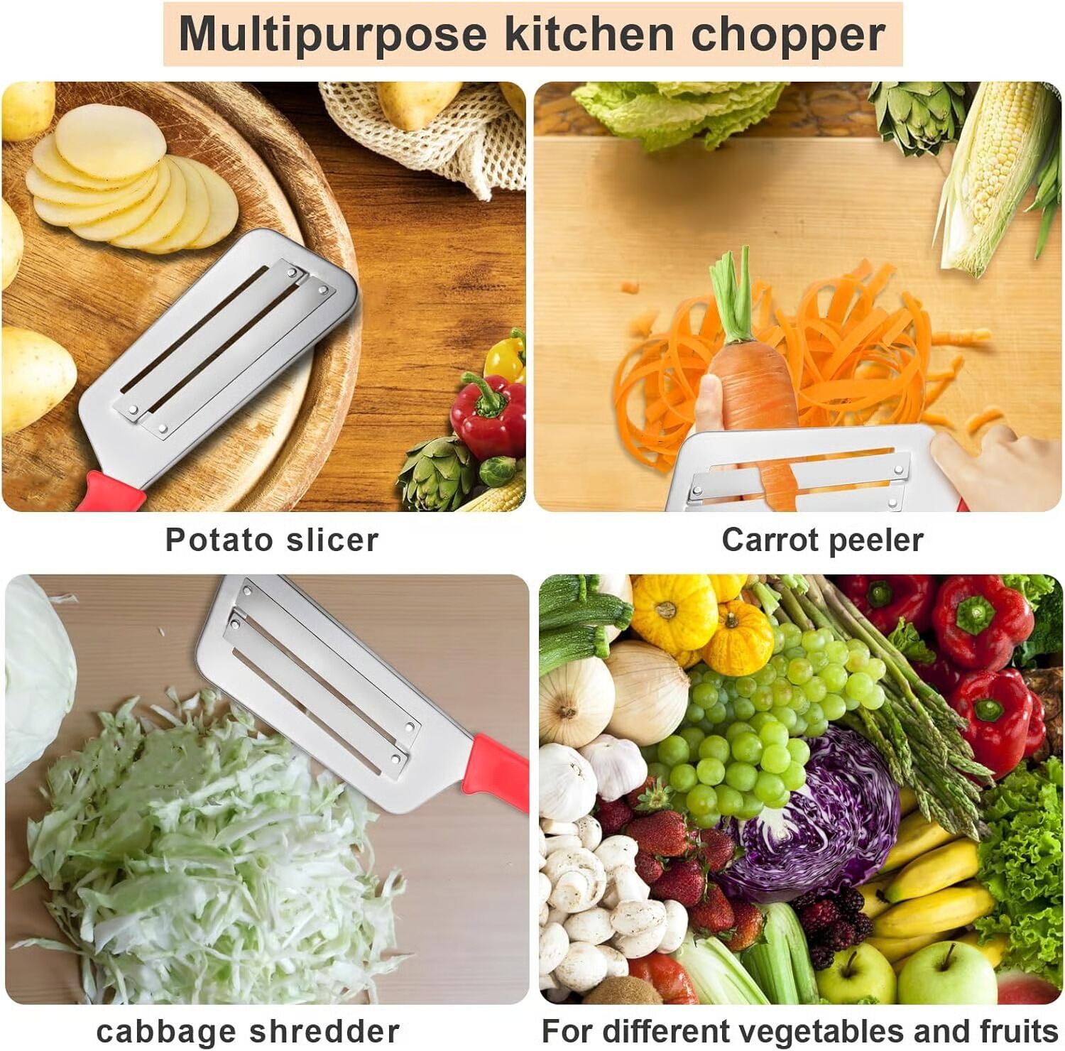 Picture of Durable and Sharp Cabbage Kitchen Knife vegetable cutter slicer with Premium Stainless Steel Cabbage Cutter with Two Sharp Blades Easy to Clean-The Asia Express-Multicolor