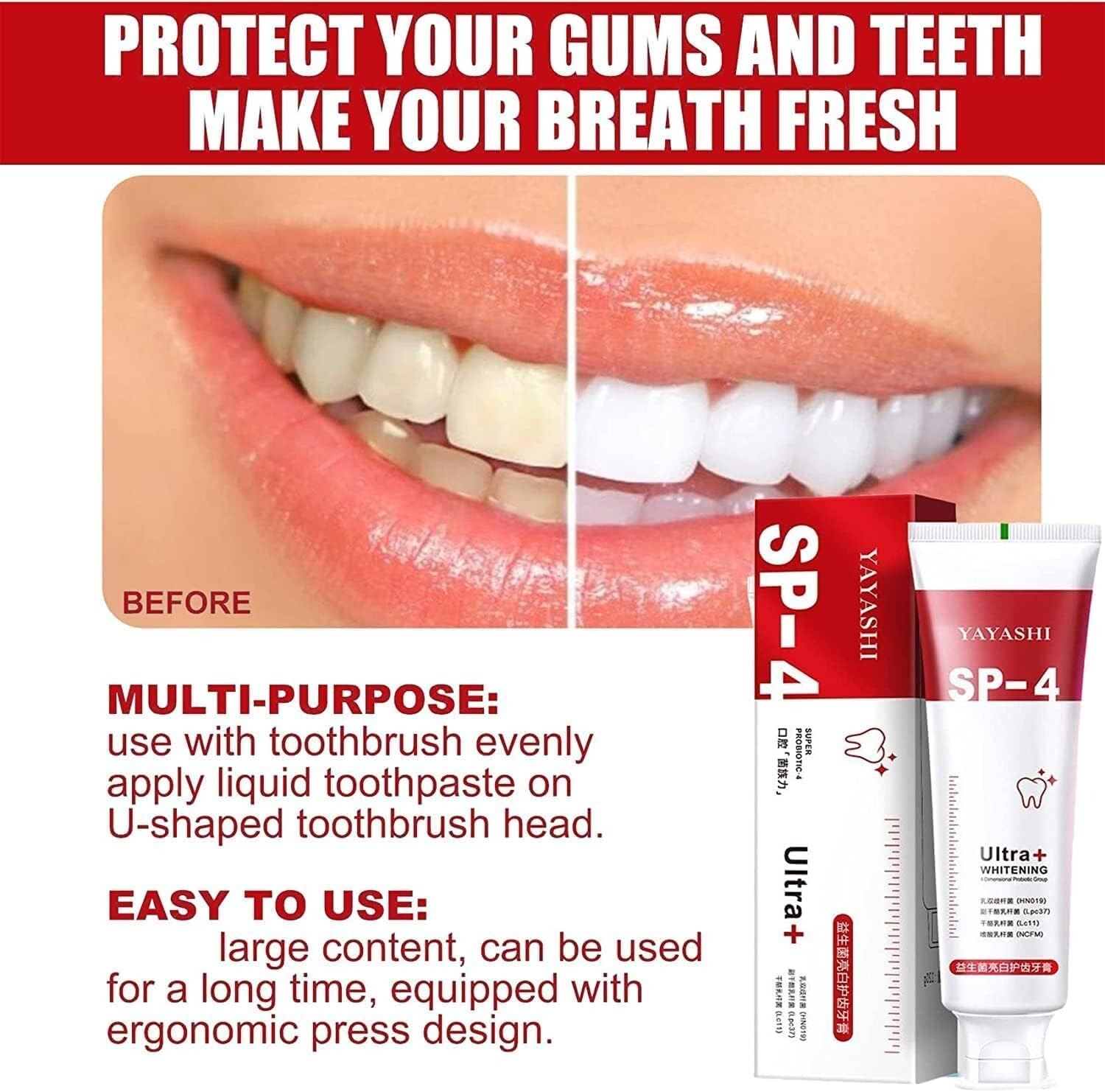 Picture of Yayashi SP-4 Probiotic Toothpaste – Fresh Breath, Teeth Whitening & Stain Removal Deep Cleaning Plaque Control for Healthy Oral Care - The Asia Express