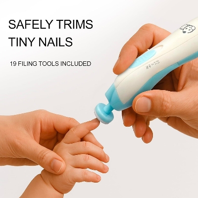 Picture of Electric Baby Nail File with Light – Safe & Gentle Electric Nail Trimmer Clipper Kit for Newborn, Infant & Toddler, Includes 6 Grinding Heads for Toes and Fingernails - The Asia Express