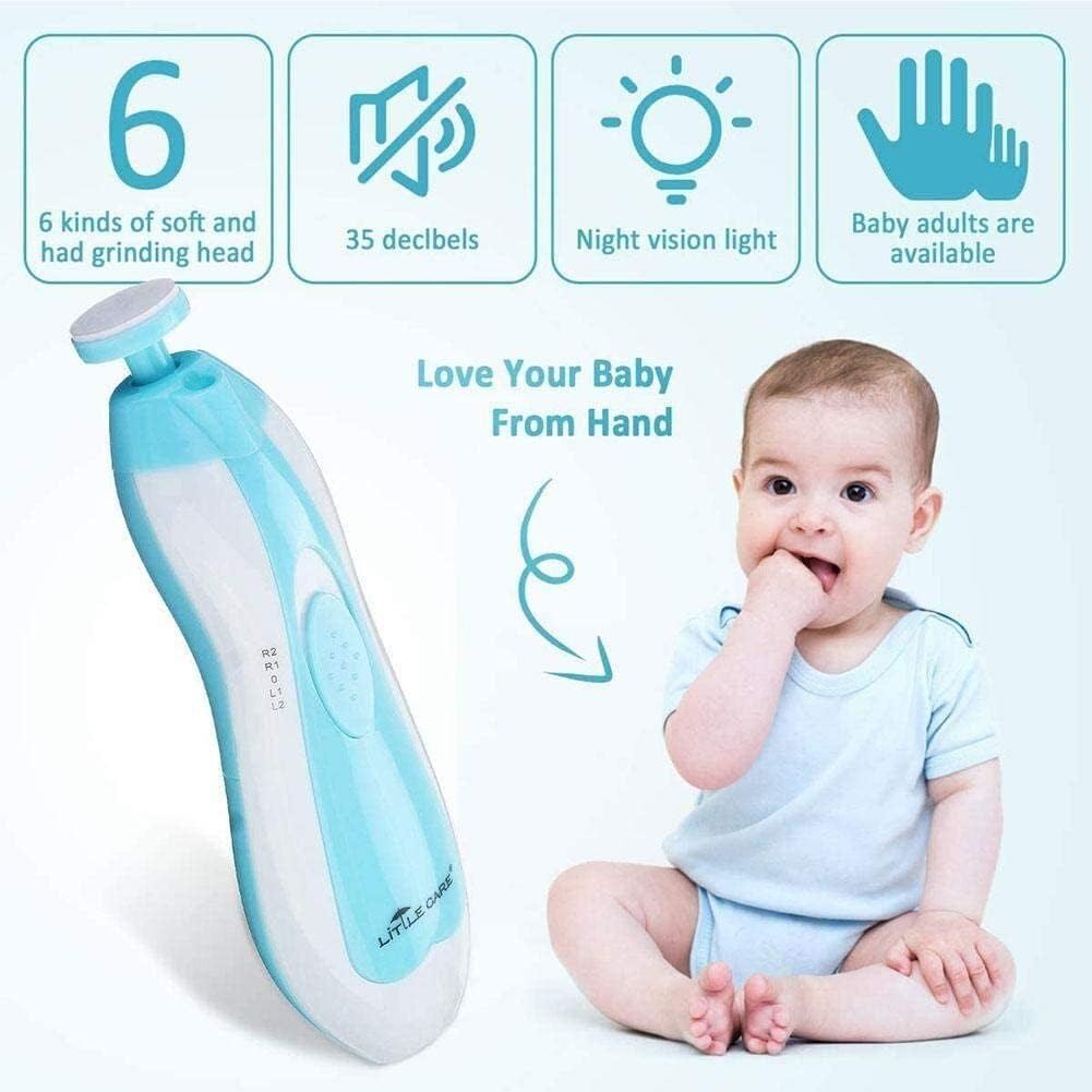 Picture of Electric Baby Nail File with Light – Safe & Gentle Electric Nail Trimmer Clipper Kit for Newborn, Infant & Toddler, Includes 6 Grinding Heads for Toes and Fingernails - The Asia Express