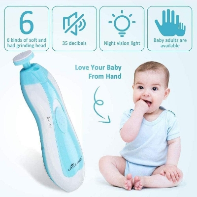 Picture of Electric Baby Nail File with Light – Safe & Gentle Electric Nail Trimmer Clipper Kit for Newborn, Infant & Toddler, Includes 6 Grinding Heads for Toes and Fingernails - The Asia Express
