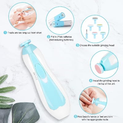Picture of Electric Baby Nail File with Light – Safe & Gentle Electric Nail Trimmer Clipper Kit for Newborn, Infant & Toddler, Includes 6 Grinding Heads for Toes and Fingernails - The Asia Express