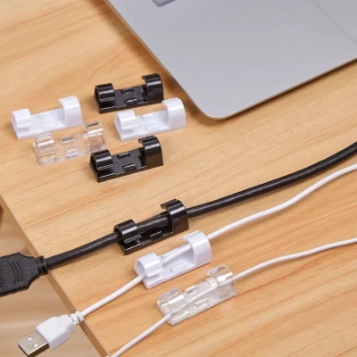 Picture of 20/40 Pcs Transparent Self-Adhesive Cable Clips & Wire Organizer – Strong Sticky Desktop Cable Holder for USB, Charging, Data, LAN & Earphone Wires Home, Office & Workspace Cable Management Solution - The Asia Express-20-Pcs