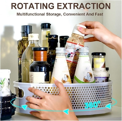 Picture of 360° Rotating Plastic Storage Rack Department Store Box Tray – Multi-Purpose Kitchen Shelf Organizer for Seasoning, Spice Jars, Oil Bottles & Bathroom Toiletries, Smooth Rotating Condiment Holder Plate - The Asia Express-Multicolor
