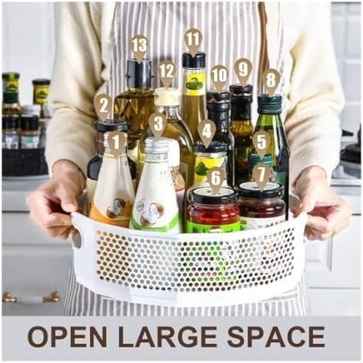 Picture of 360° Rotating Plastic Storage Rack Department Store Box Tray – Multi-Purpose Kitchen Shelf Organizer for Seasoning, Spice Jars, Oil Bottles & Bathroom Toiletries, Smooth Rotating Condiment Holder Plate - The Asia Express-Multicolor