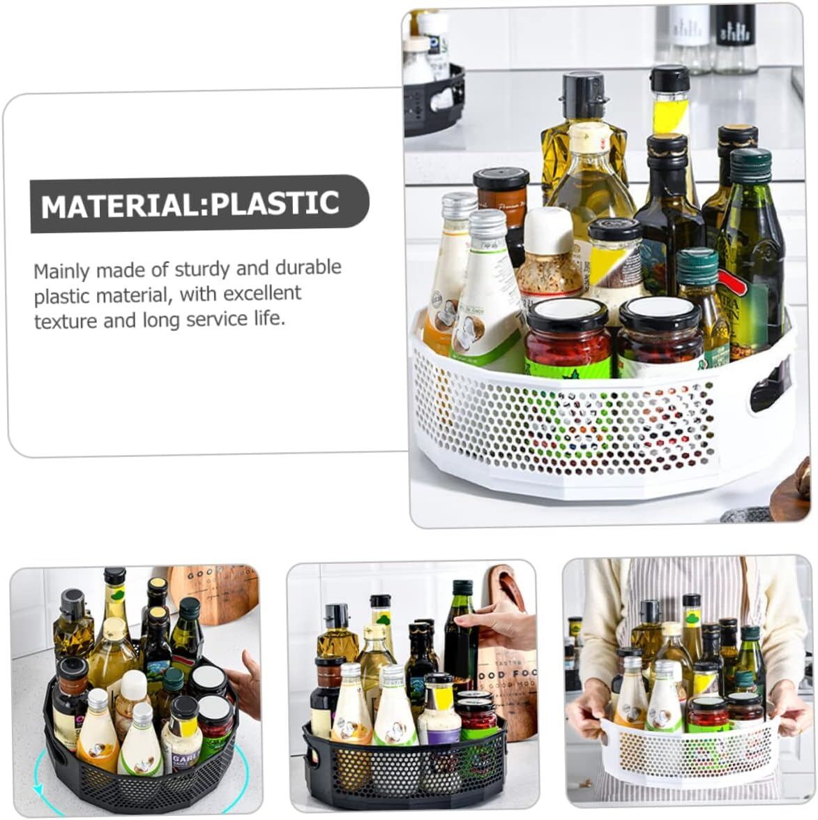 Picture of 360° Rotating Plastic Storage Rack Department Store Box Tray – Multi-Purpose Kitchen Shelf Organizer for Seasoning, Spice Jars, Oil Bottles & Bathroom Toiletries, Smooth Rotating Condiment Holder Plate - The Asia Express-Multicolor