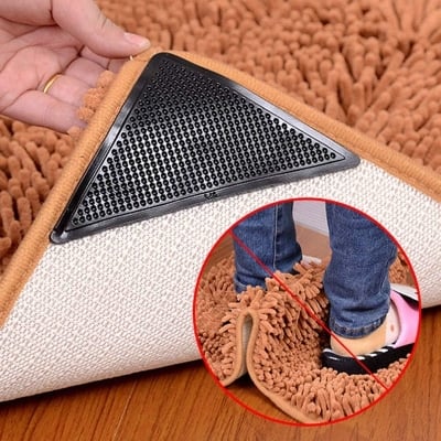 Picture of 4/8 Pcs Triangle Carpet Non-Slip Stickers & Rug Grippers – Washable, Reusable Anti-Skid Double-Sided Pads | Carpet Fixing Patches for Tile, Hardwood & Smooth Floors, Anti-Curling Corner Grips - The Asia Express-4-Pcs