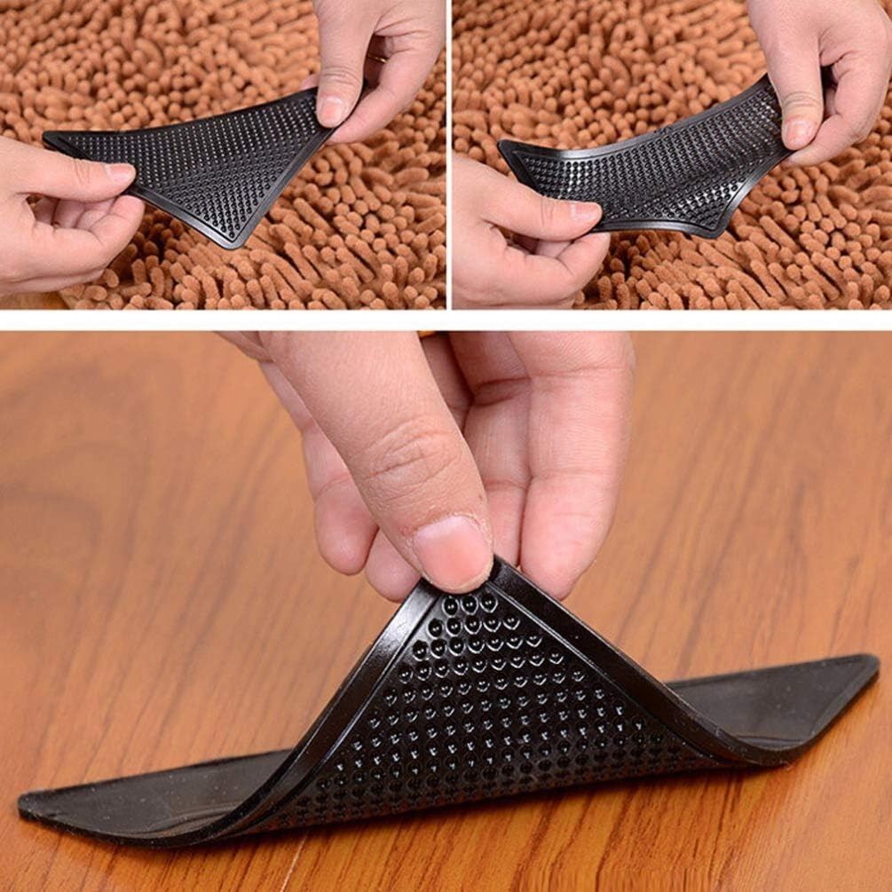 Picture of 4/8 Pcs Triangle Carpet Non-Slip Stickers & Rug Grippers – Washable, Reusable Anti-Skid Double-Sided Pads | Carpet Fixing Patches for Tile, Hardwood & Smooth Floors, Anti-Curling Corner Grips - The Asia Express-4-Pcs