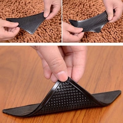Picture of 4/8 Pcs Triangle Carpet Non-Slip Stickers & Rug Grippers – Washable, Reusable Anti-Skid Double-Sided Pads | Carpet Fixing Patches for Tile, Hardwood & Smooth Floors, Anti-Curling Corner Grips - The Asia Express-4-Pcs