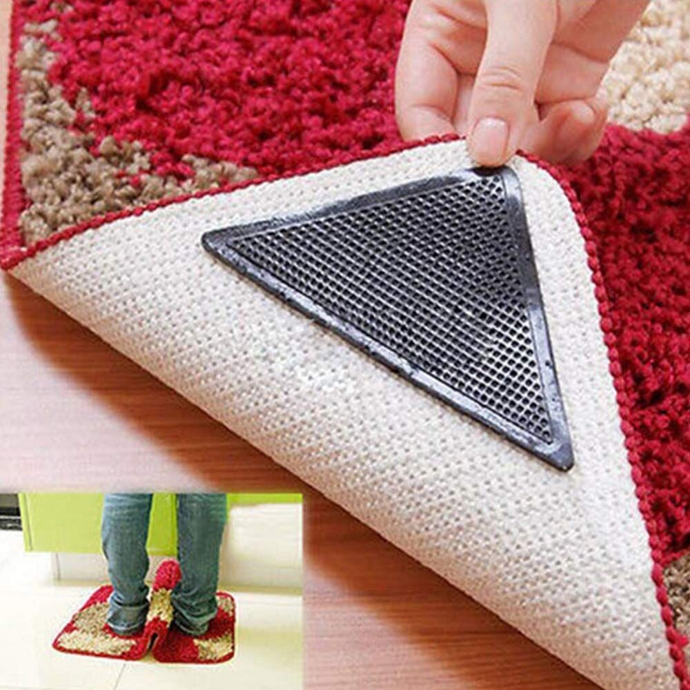 Picture of 4/8 Pcs Triangle Carpet Non-Slip Stickers & Rug Grippers – Washable, Reusable Anti-Skid Double-Sided Pads | Carpet Fixing Patches for Tile, Hardwood & Smooth Floors, Anti-Curling Corner Grips - The Asia Express-4-Pcs