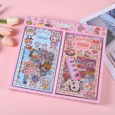 Picture of Labubu Cute Journal & Sticker Set – Japanese Anime Cartoon PET Material Pack with Stickers, Ruler & High-Quality Cute Aesthetic Finish - The Asia Express-Multicolor