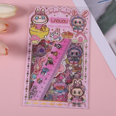 Picture of Labubu Cute Journal & Sticker Set – Japanese Anime Cartoon PET Material Pack with Stickers, Ruler & High-Quality Cute Aesthetic Finish - The Asia Express-Multicolor