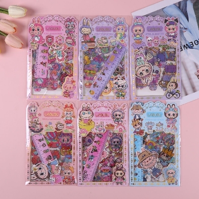 Picture of Labubu Cute Journal & Sticker Set – Japanese Anime Cartoon PET Material Pack with Stickers, Ruler & High-Quality Cute Aesthetic Finish - The Asia Express-Multicolor