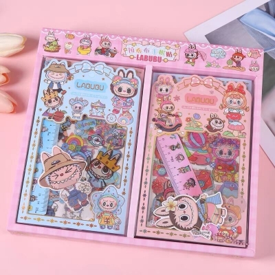 Picture of Labubu Cute Journal & Sticker Set – Japanese Anime Cartoon PET Material Pack with Stickers, Ruler & High-Quality Cute Aesthetic Finish - The Asia Express-Multicolor