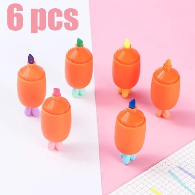 Picture of Smartcraft Cute Carrot Highlighter Pen Set – 6 Pcs Pastel Fluorescent Markers & Portable Mini Kawaii Stationery for Students, Study, Books Marking, Art, School & Office Use - The Asia Express-Multicolor