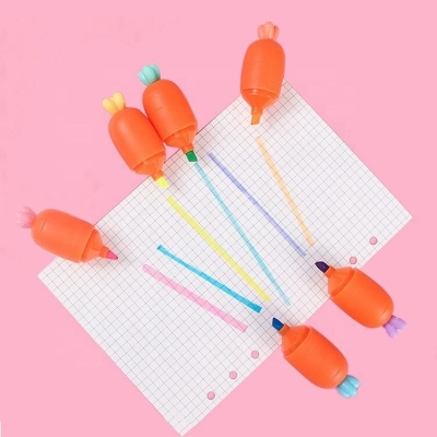 Picture of Smartcraft Cute Carrot Highlighter Pen Set – 6 Pcs Pastel Fluorescent Markers & Portable Mini Kawaii Stationery for Students, Study, Books Marking, Art, School & Office Use - The Asia Express-Multicolor