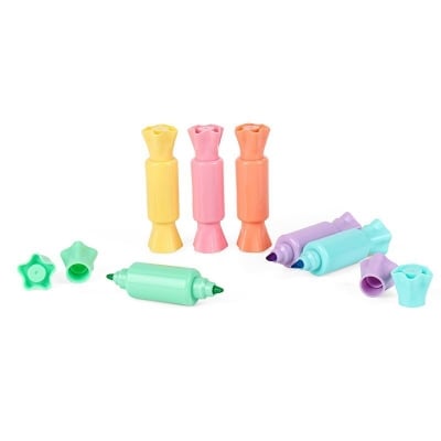 Picture of 6 Pcs Mini Cute Candy Shape Dual Tip Highlighter Pens – Fluorescent Water-Based Ink Markers with Fruit Scent | Double-End Coloring & Drawing Stationery for Students & Kids - The Asia Express-Multicolor