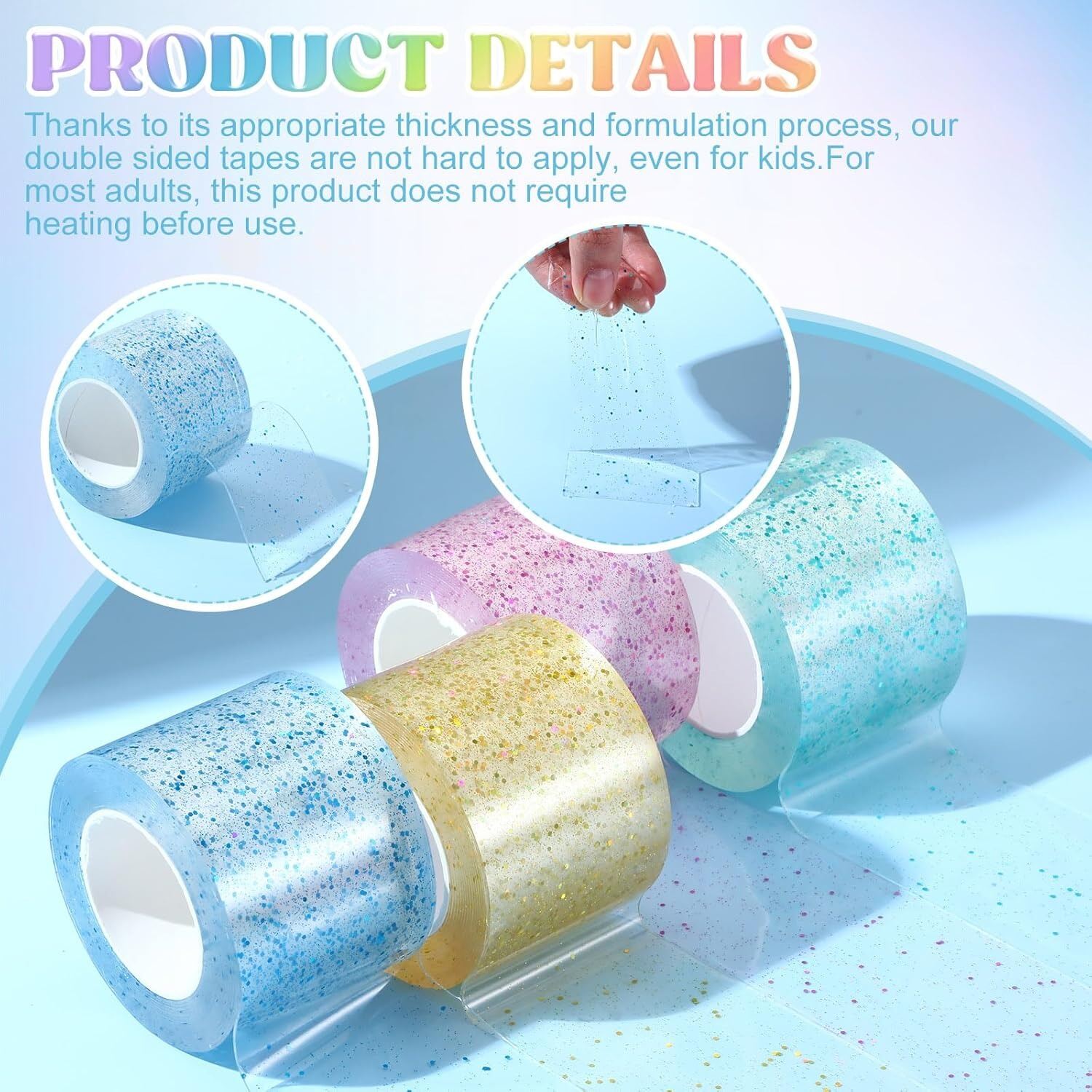 Picture of 1PC Colorful Glitter Nano Bubble Tape – High-Sticky Double-Sided Adhesive Blowable Bubble Tape for DIY Craft, Pinch Bubble, Stress Relief & Creative Toy Making - The Asia Express-Multicolor