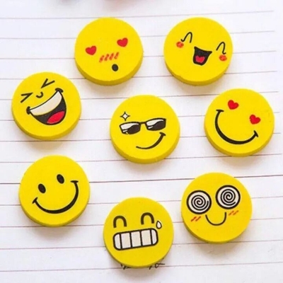 Picture of 7 Pcs Emoji Pencil Erasers – Fun Yellow Color Erasers for Children | Cute Stationery for School, Study, Art & Kids Gifts - The Asia Express-Yellow