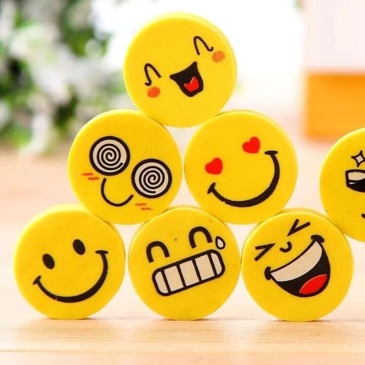 Picture of 7 Pcs Emoji Pencil Erasers – Fun Yellow Color Erasers for Children | Cute Stationery for School, Study, Art & Kids Gifts - The Asia Express-Yellow