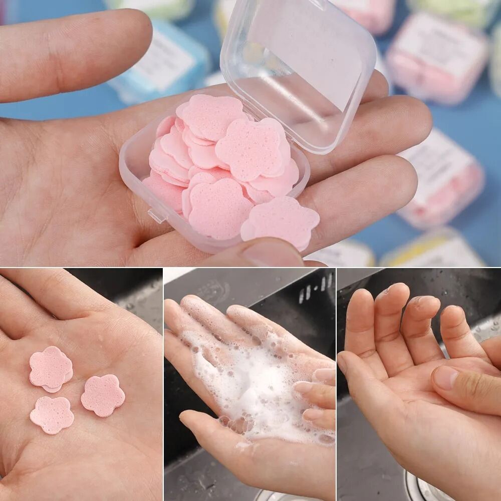 Picture of 1 PC Flower Design Square Shape Paper Soap Box| Dissolvable Hand Wash Soap Sheets for Kids & Adults | Travel Soap Tube for Kitchen, Toilet, Outdoor, Camping & Hiking - The Asia Express