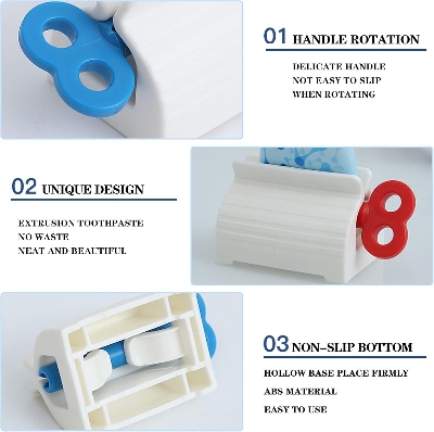 Picture of 3 Pcs Manual Toothpaste Squeezer Rolling Tube Dispenser – Hand-Press Rotating Seat Holder Stand for Toothpaste, Facial Cleanser & Cream Tubes | Easy Press Bathroom Organizer - The Asia Express-3-Pcs