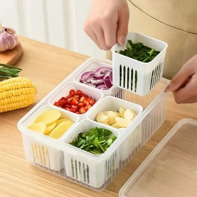 Picture of Refrigerator Storage Box 6 Grid Food Vegetable Fruit Storage Box Fridge Organizer -The Asia Express-White