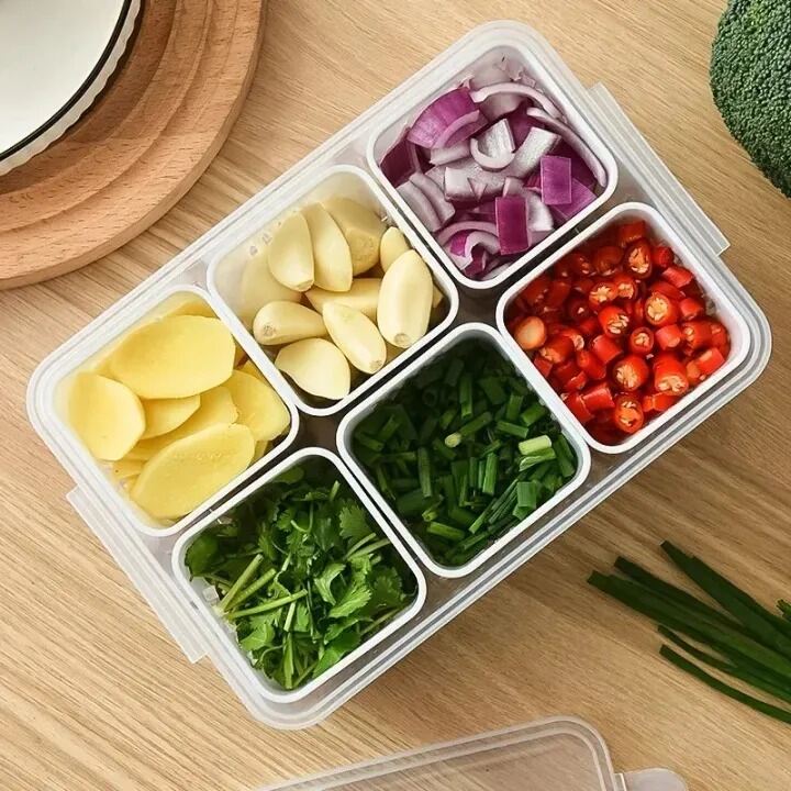 Picture of Refrigerator Storage Box 6 Grid Food Vegetable Fruit Storage Box Fridge Organizer -The Asia Express-White