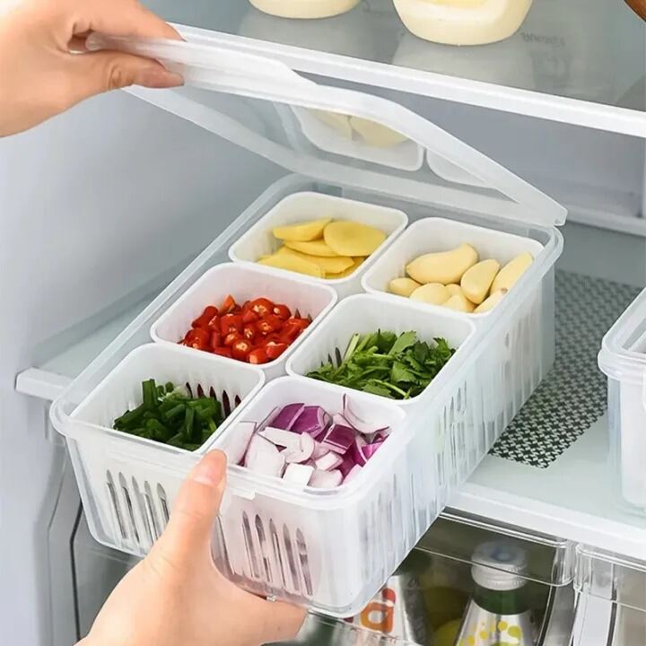 Picture of Refrigerator Storage Box 6 Grid Food Vegetable Fruit Storage Box Fridge Organizer -The Asia Express-White