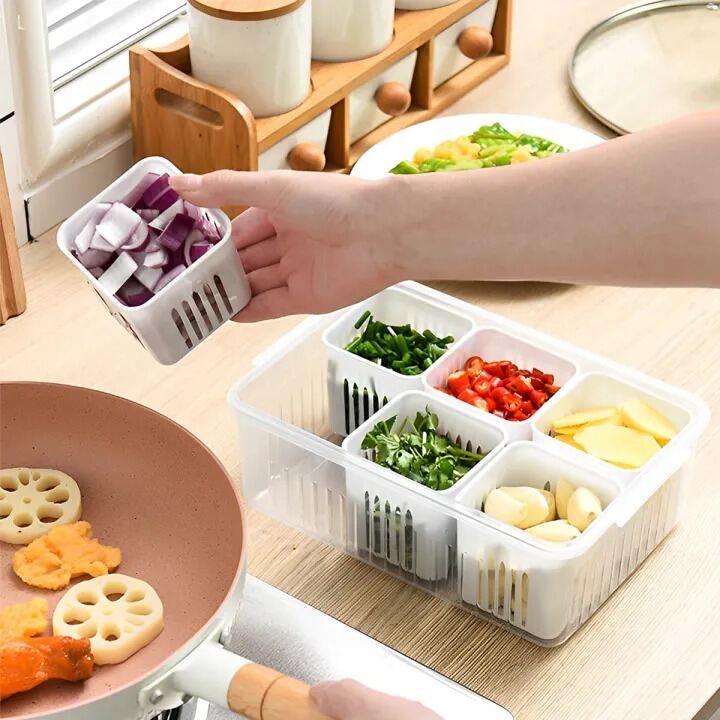 Picture of Refrigerator Storage Box 6 Grid Food Vegetable Fruit Storage Box Fridge Organizer -The Asia Express-White