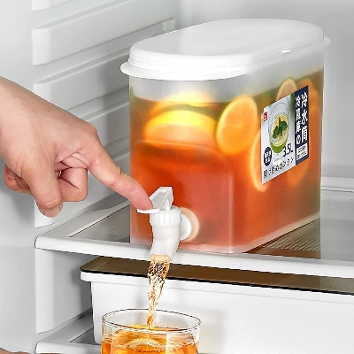 Picture of 3L Refrigerator Water Jug with Tap & Lid – Large Plastic Juice Dispenser for Lemonade, Ice Water, Iced Tea, Coffee & Fruit Drinks | Reusable Food-Grade Cold Beverage Storage Container (Easy Clean & Leak-Proof Design) - The Asia Express-White