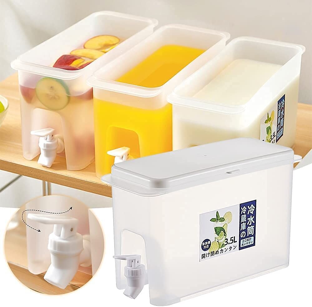 Picture of 3L Refrigerator Water Jug with Tap & Lid – Large Plastic Juice Dispenser for Lemonade, Ice Water, Iced Tea, Coffee & Fruit Drinks | Reusable Food-Grade Cold Beverage Storage Container (Easy Clean & Leak-Proof Design) - The Asia Express-White