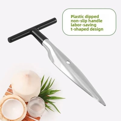 Picture of CETLO Stainless Steel Coconut Opener & Driller Tool – Portable Manual Coconut Knife for Easy Opening of Young Coconuts | Kitchen Gadget for Coconut Water & Peeling - The Asia Express-Silver