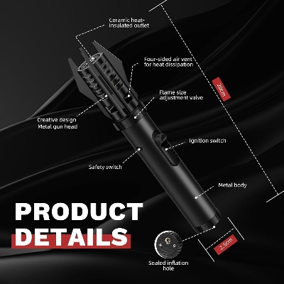 Picture of Portable Powerful Windproof Jet Flame Torch Lighter – Adjustable Flame with Safety Lock & Refillable Butane Long Pen Mini Torch Lighter for BBQ, Cigarette, Kitchen, Camping & Outdoor Use - The Asia Express-Multicolor