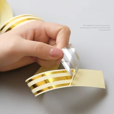 Picture of 3 Roll Golden Self Adhesive Tile Gap Sealing Tape – Waterproof Decorative Wall & Floor Strip for Seam Cover, Cabinet, Furniture & Home Decor (2.5cm x 5m) - The Asia Express-3-Roll