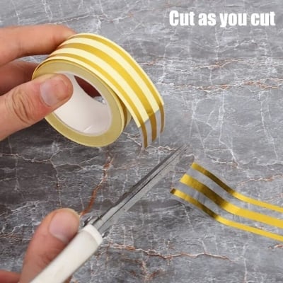 Picture of 3 Roll Golden Self Adhesive Tile Gap Sealing Tape – Waterproof Decorative Wall & Floor Strip for Seam Cover, Cabinet, Furniture & Home Decor (2.5cm x 5m) - The Asia Express-3-Roll