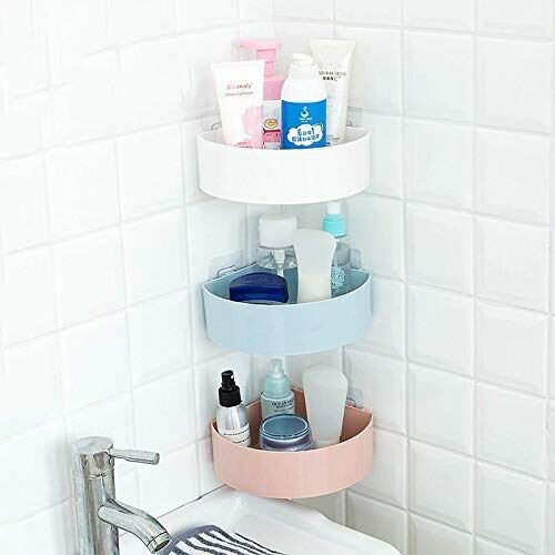 Picture of Triangle Corner Shelf Bathroom Shower Caddy – Self Adhesive Wall Mounted Storage Rack, Plastic Organizer Basket for Bathroom & Kitchen Corner Use - The Asia Express-Multicolor