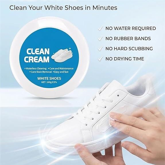 Picture of Waterless Sneaker Cleaning Cream – No Rinse Long-Lasting Shoe Cleaner with Sponge Applicator | White Shoe Cleaner for Sneakers, Canvas, Rubber Sole & Sports Shoes | Multi-Function Stain Remover Paste for Indoor & Outdoor Use - The Asia Express-White