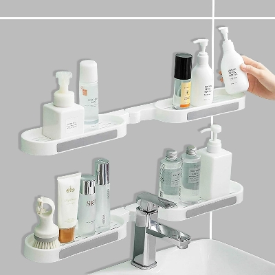 Picture of Wall Mounted Revolving Bathroom Shelf – Punch-Free Self-Adhesive Corner Storage Rack, Hard Plastic Shower & Kitchen Organizer (No Drilling Required) - The Asia Express-Multicolor