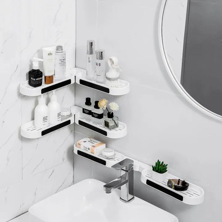 Picture of Wall Mounted Revolving Bathroom Shelf – Punch-Free Self-Adhesive Corner Storage Rack, Hard Plastic Shower & Kitchen Organizer (No Drilling Required) - The Asia Express-Multicolor