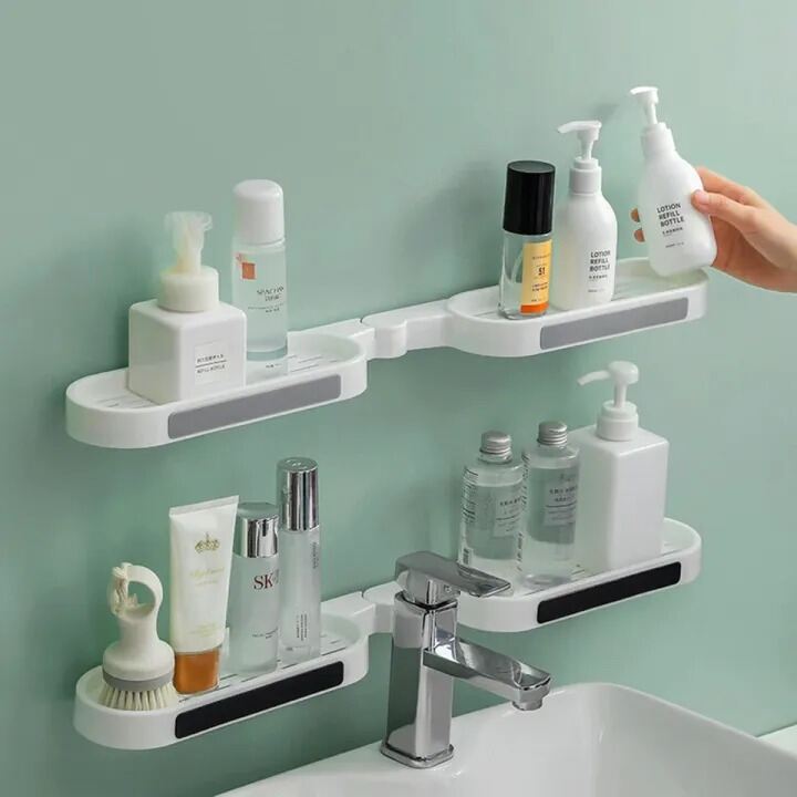 Picture of Wall Mounted Revolving Bathroom Shelf – Punch-Free Self-Adhesive Corner Storage Rack, Hard Plastic Shower & Kitchen Organizer (No Drilling Required) - The Asia Express-Multicolor