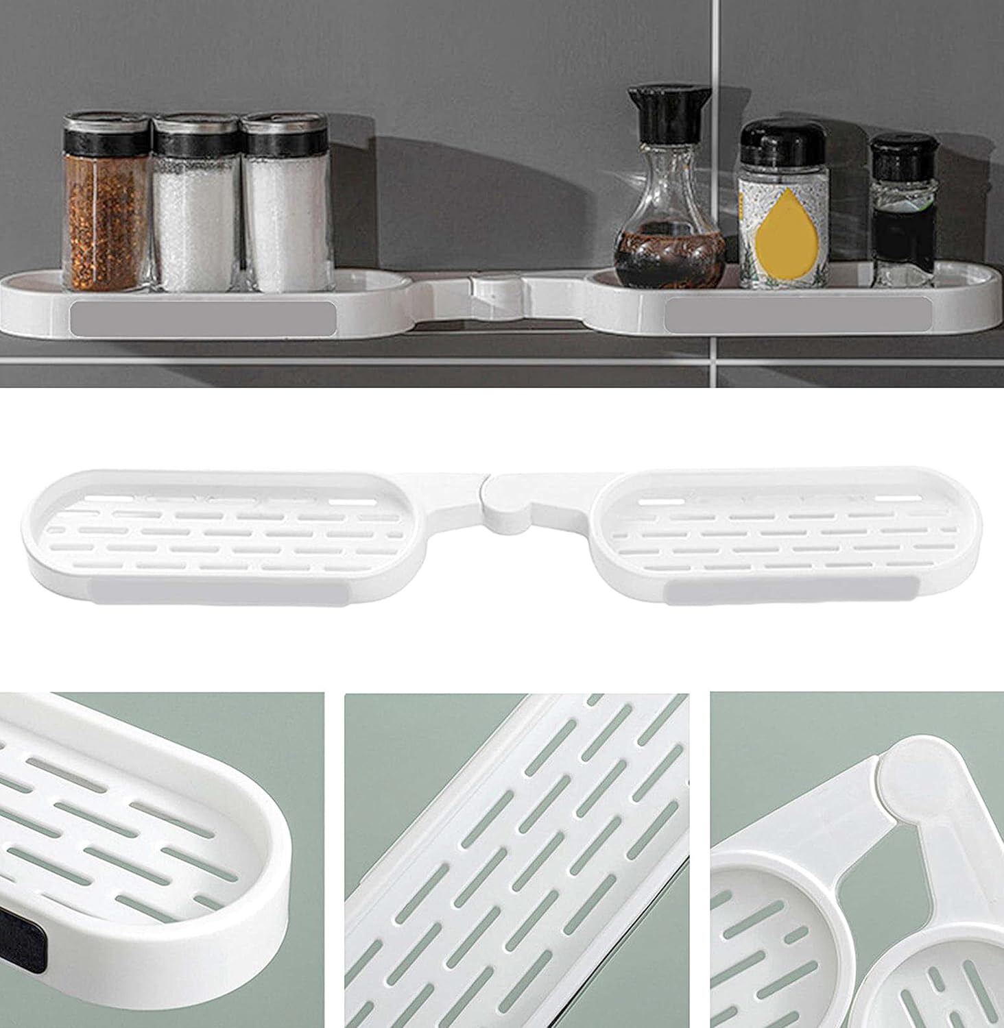 Picture of Wall Mounted Revolving Bathroom Shelf – Punch-Free Self-Adhesive Corner Storage Rack, Hard Plastic Shower & Kitchen Organizer (No Drilling Required) - The Asia Express-Multicolor