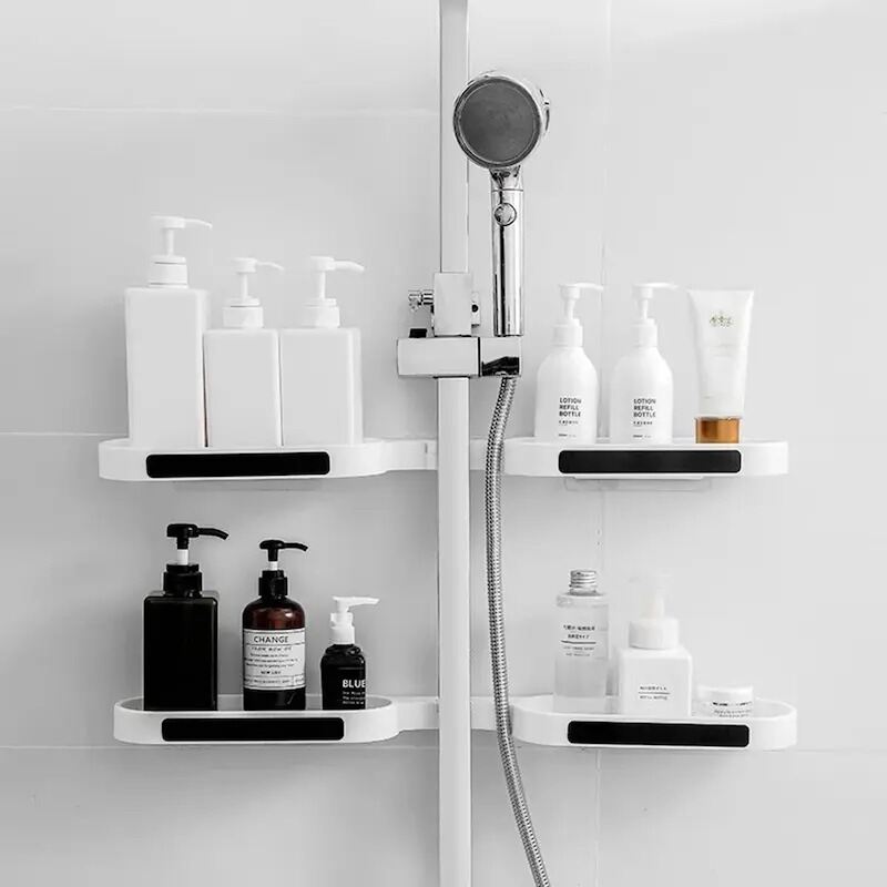 Picture of Wall Mounted Revolving Bathroom Shelf – Punch-Free Self-Adhesive Corner Storage Rack, Hard Plastic Shower & Kitchen Organizer (No Drilling Required) - The Asia Express-Multicolor